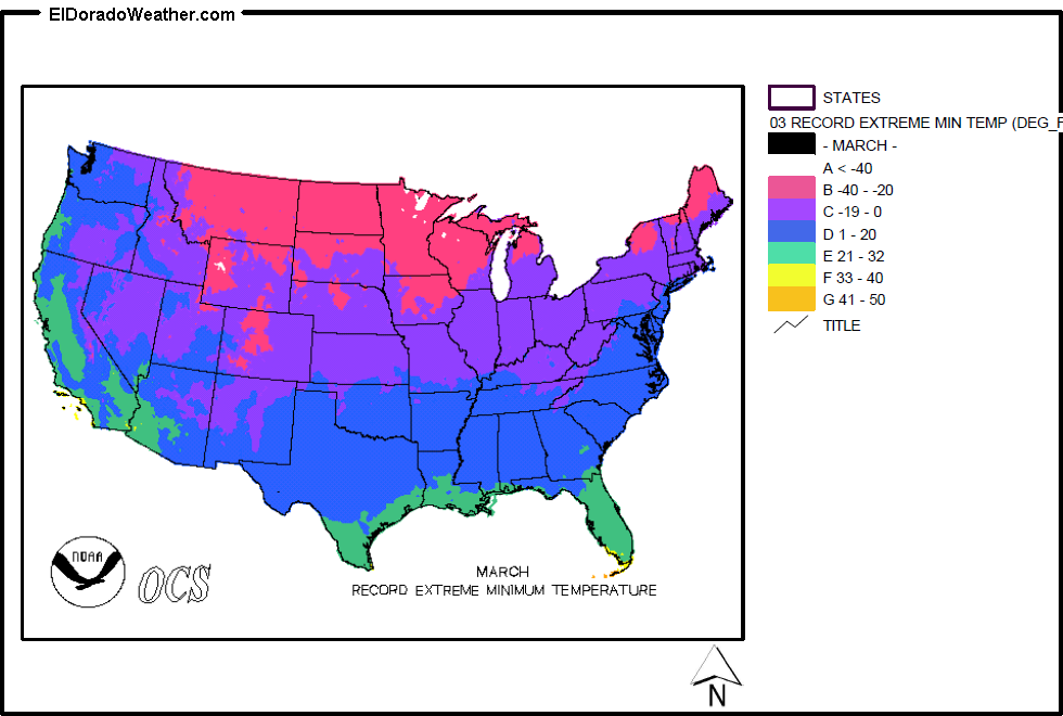 United States March Record Extreme Minimum Temperature